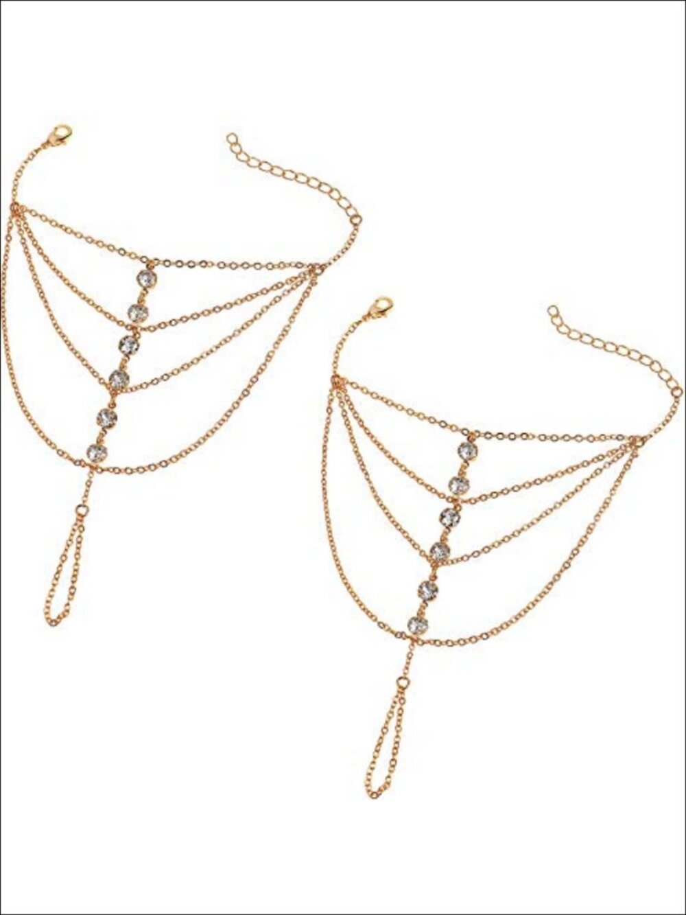 Rhinestone Finger Ring Bracelet Hand Harness Chain for Women